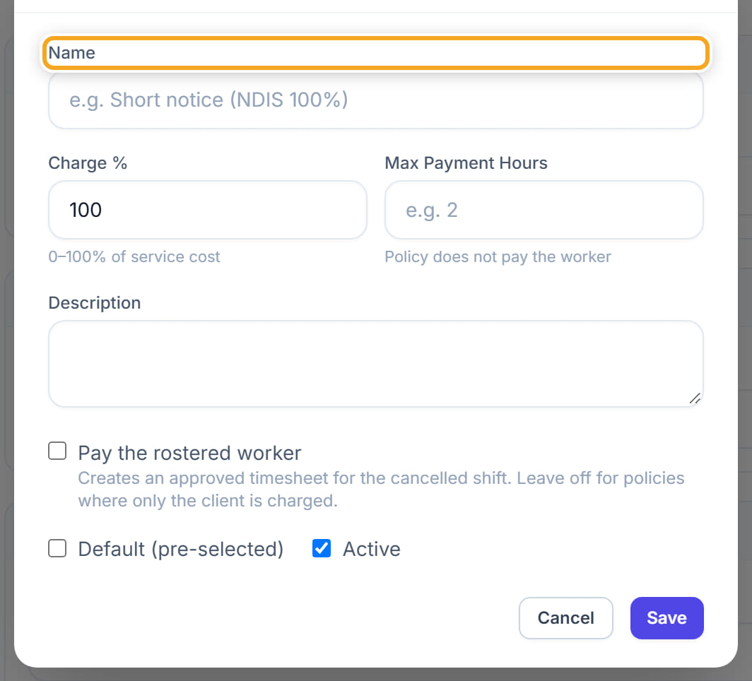 Cancellation Policies, step 3