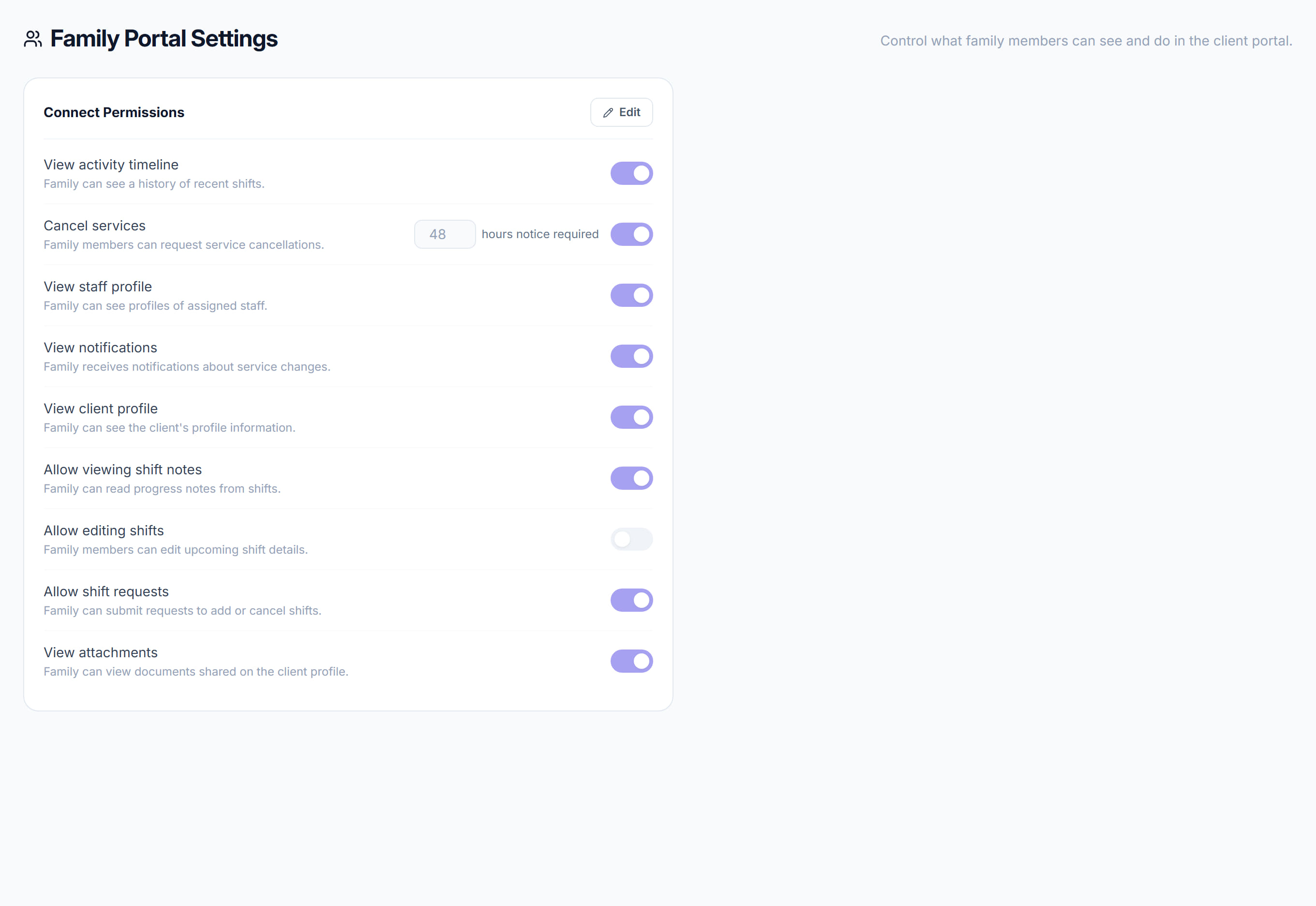 Family Portal Settings in Rostery
