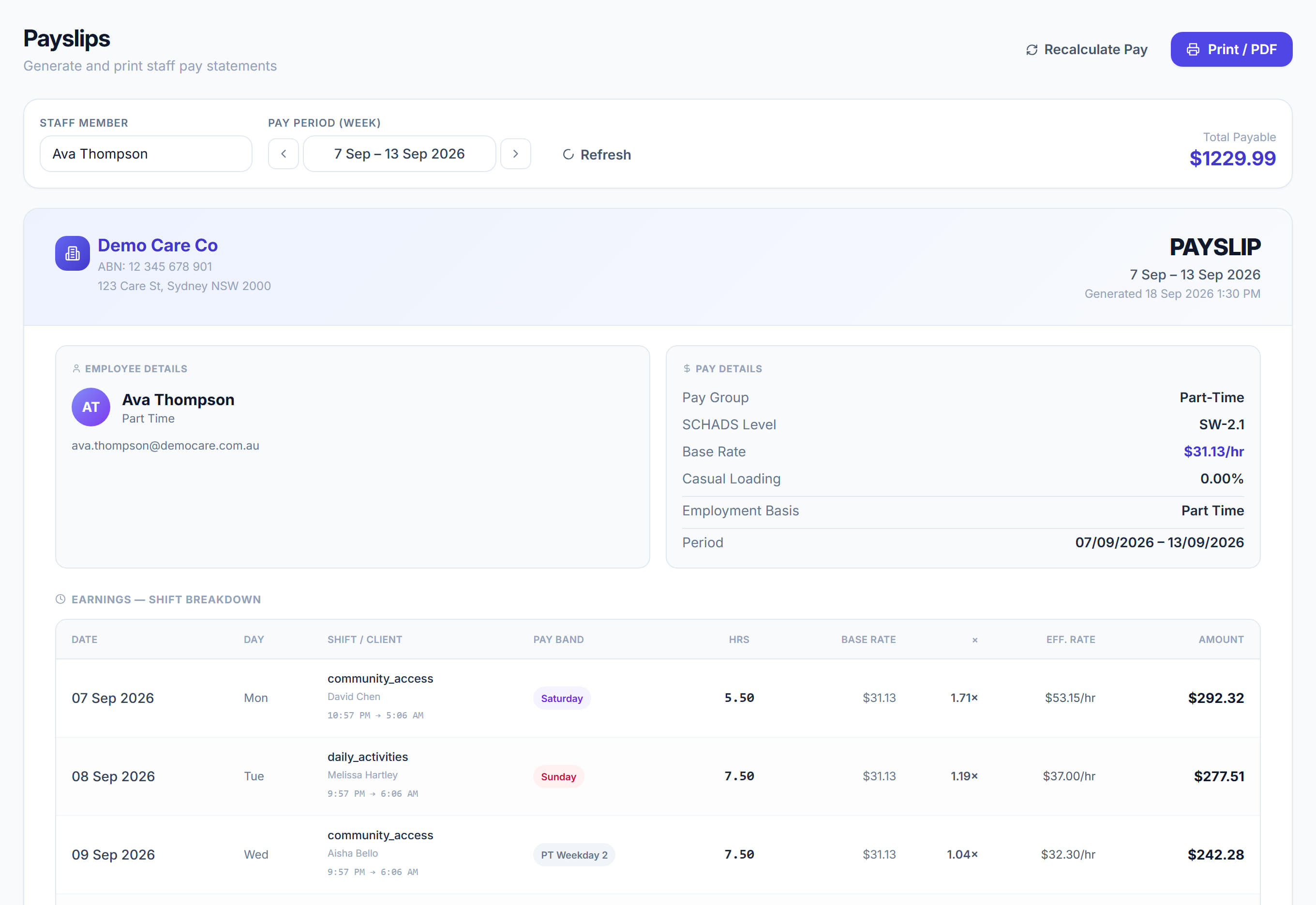 Payslips in Rostery