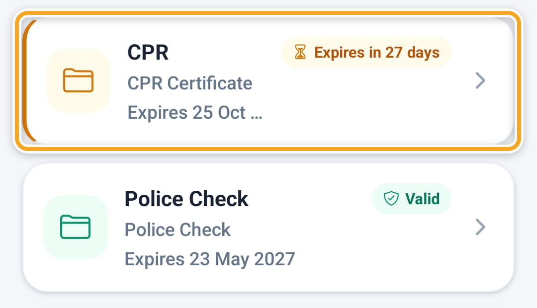 Documents and training, step 2
