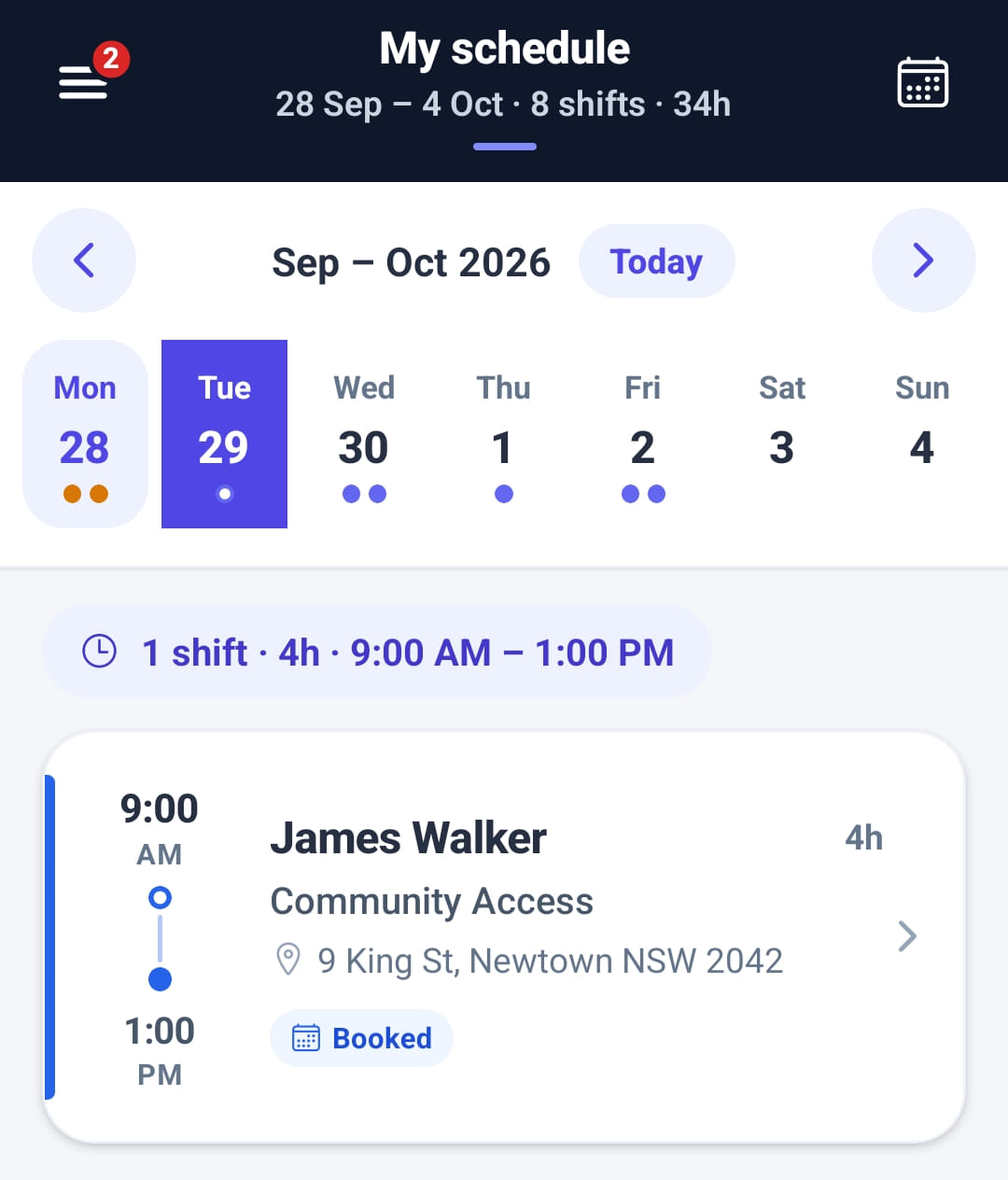 My Schedule in Rostery