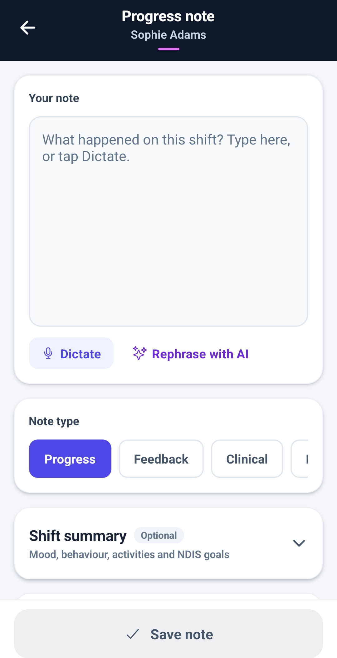 Progress notes in Rostery