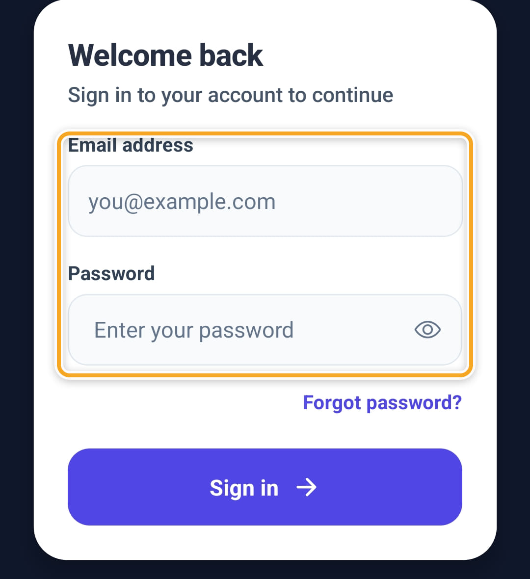 Signing in, step 1
