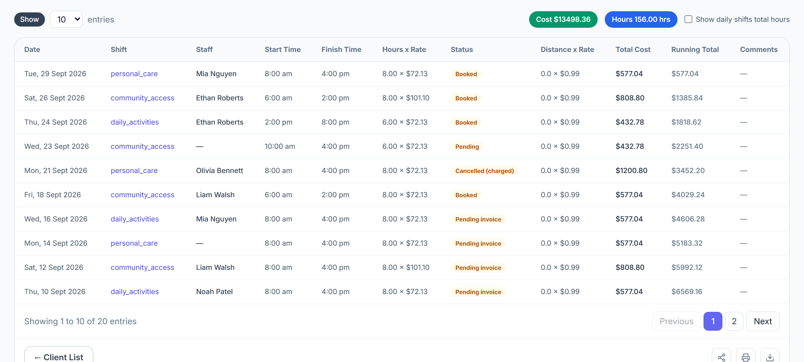Client Billing in Rostery