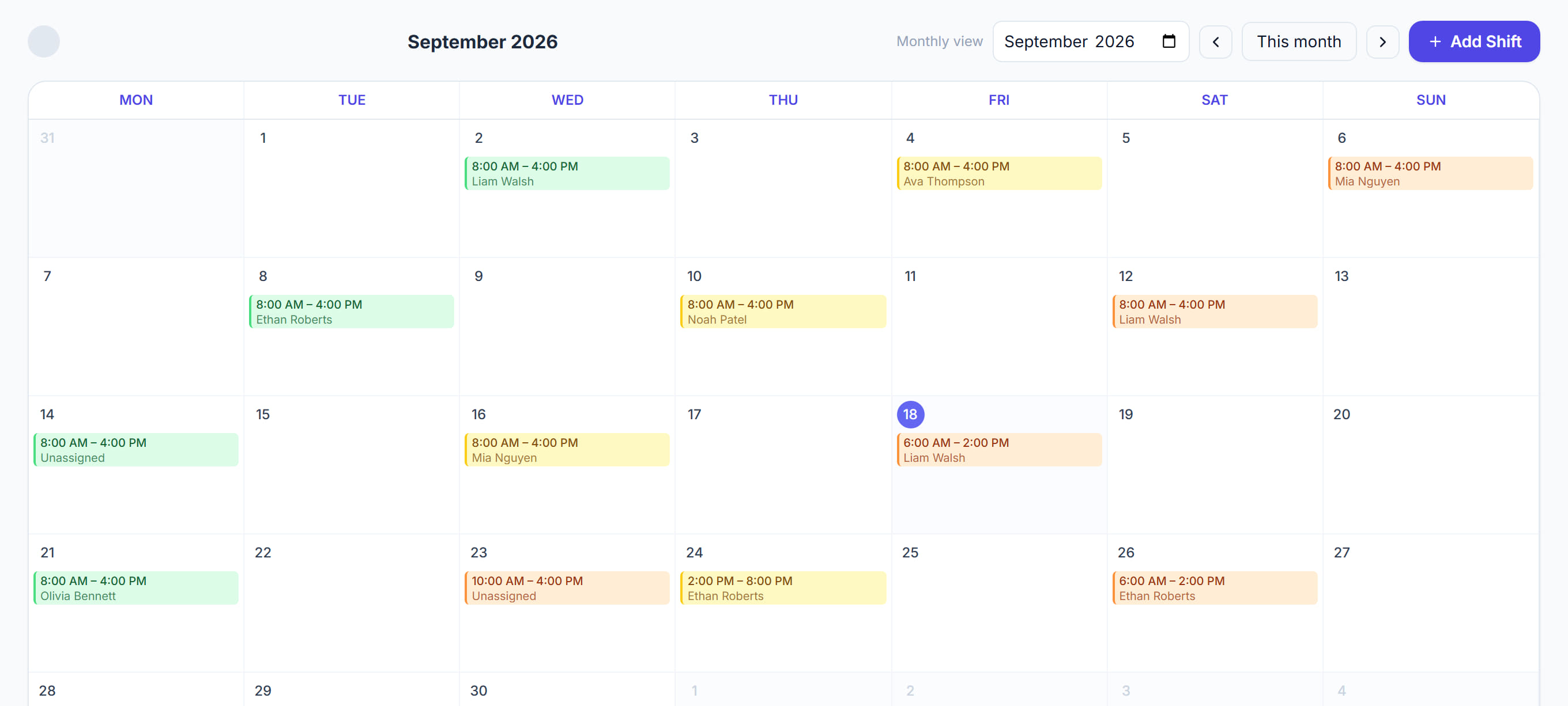 Client Calendar in Rostery