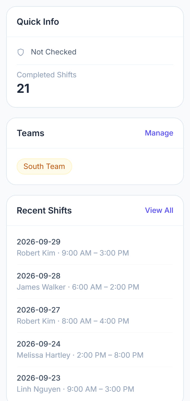 Recent Shifts and Documents panels in Rostery