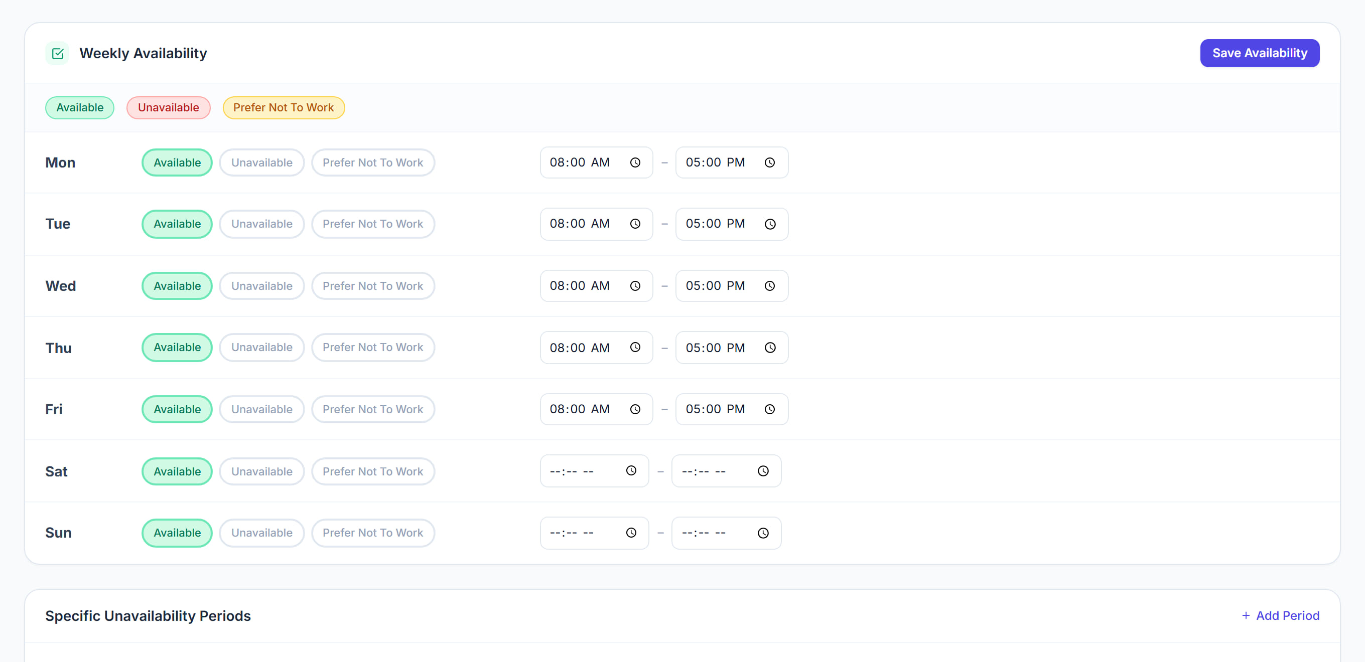 Staff Availability in Rostery