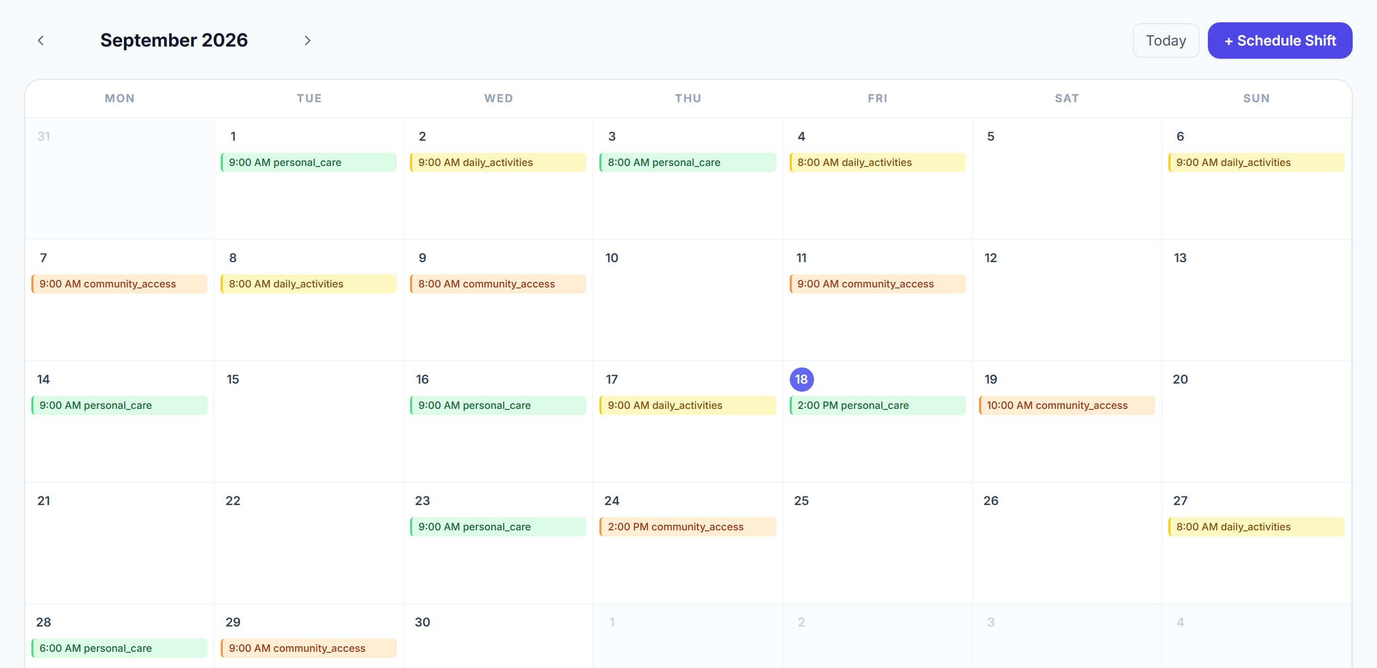 Staff Calendar in Rostery