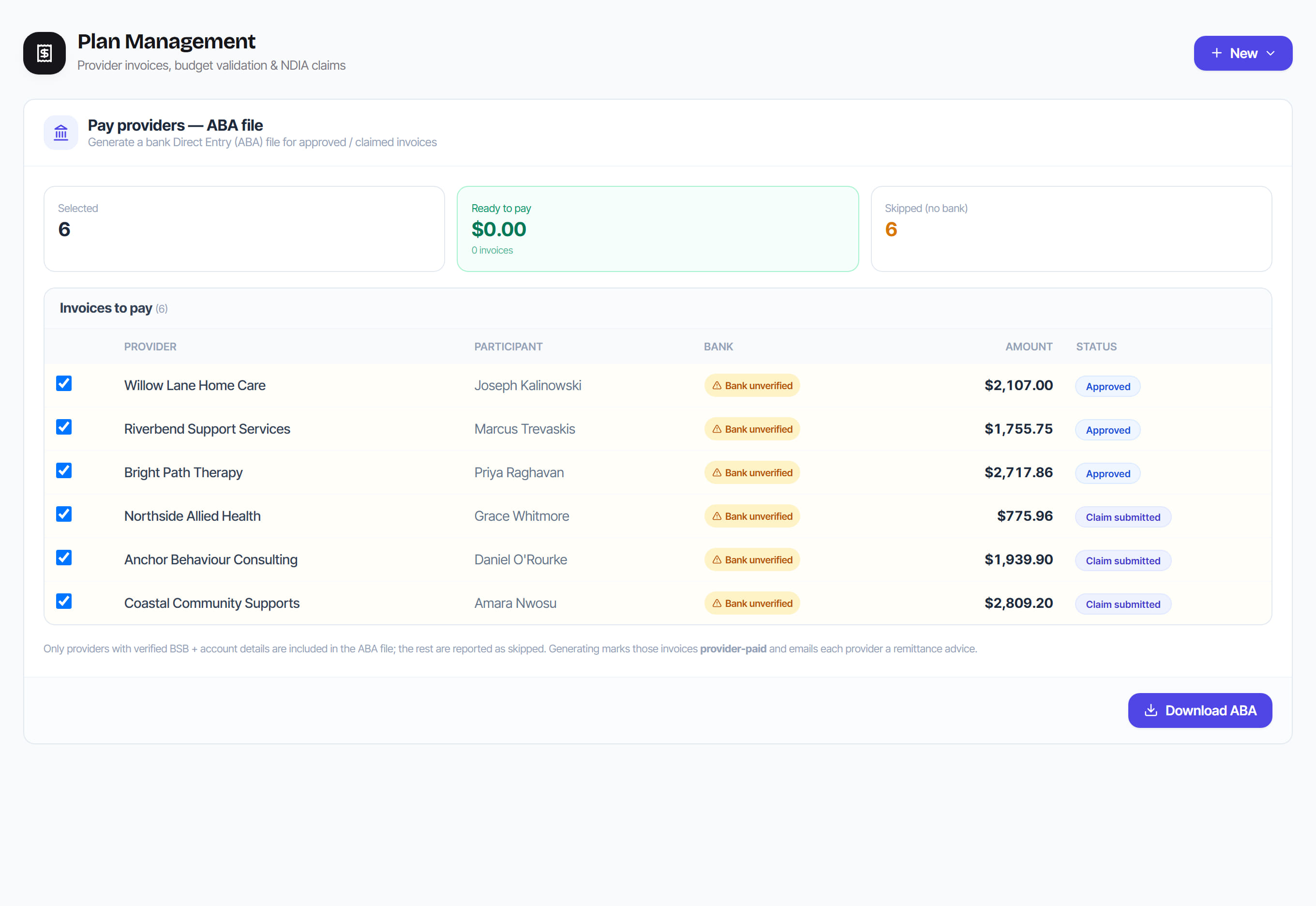 Provider Payments in Rostery